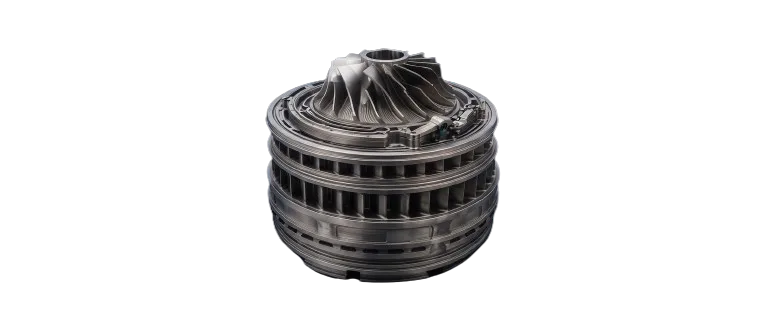 Turbine stage assembly for aerospace, EDM-machined components
